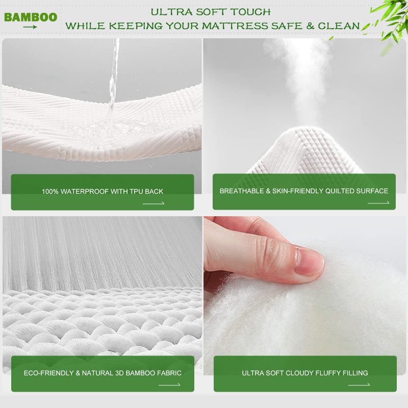 GRT Full Waterproof Mattress Protector Rayon Bamboo - 3D Air Fiber Cooling Mattress Cover Breathable Ultra Soft, Mattress Pad Noiseless Fits up to 19'' Deep Pocket Washable - Image 4